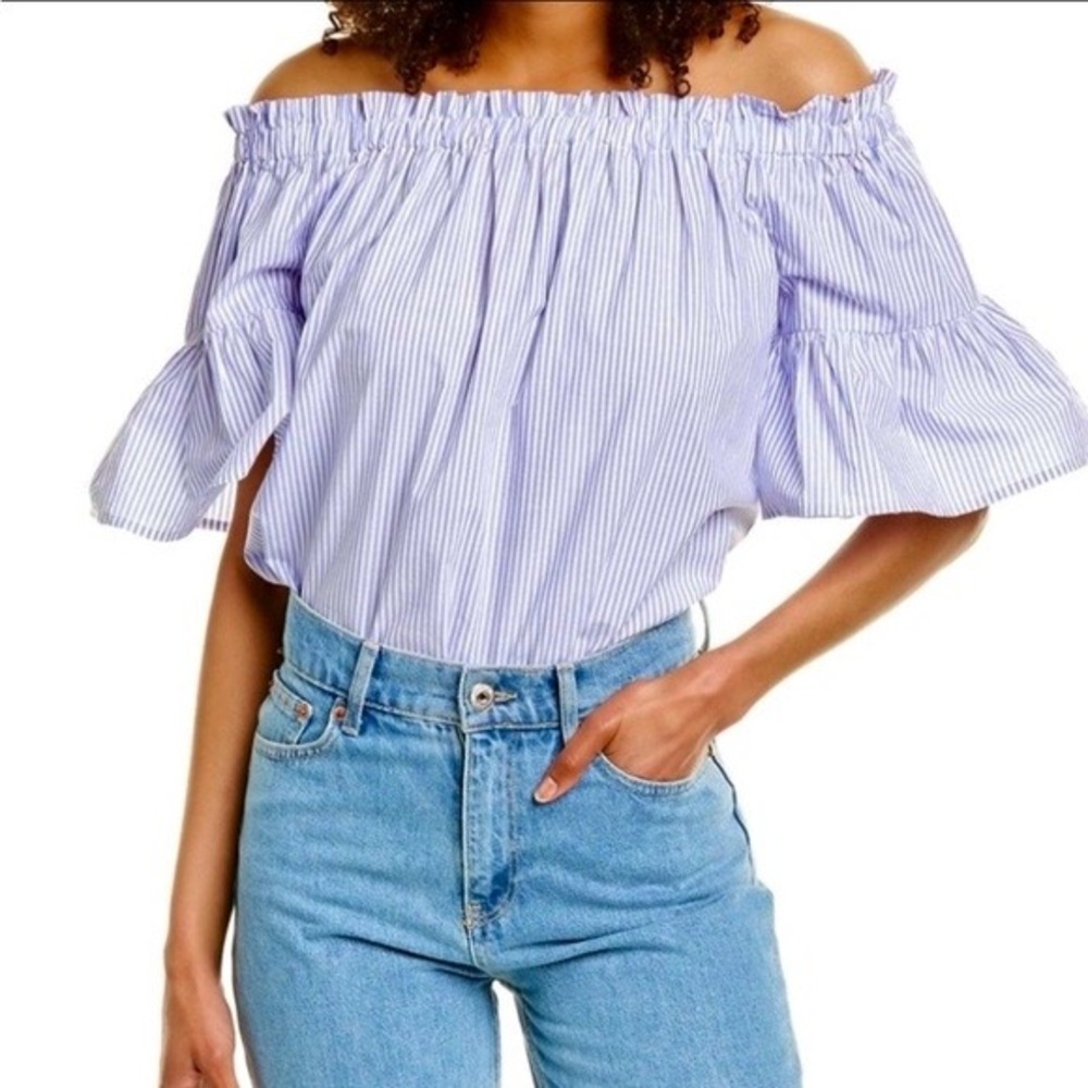 Kate Spade Broome Street Off Shoulder Blue White Striped‎ Bell Sleeve Top M